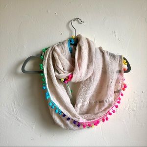 Pom Pom Rainbow Trim Infinity Scarf 🧣